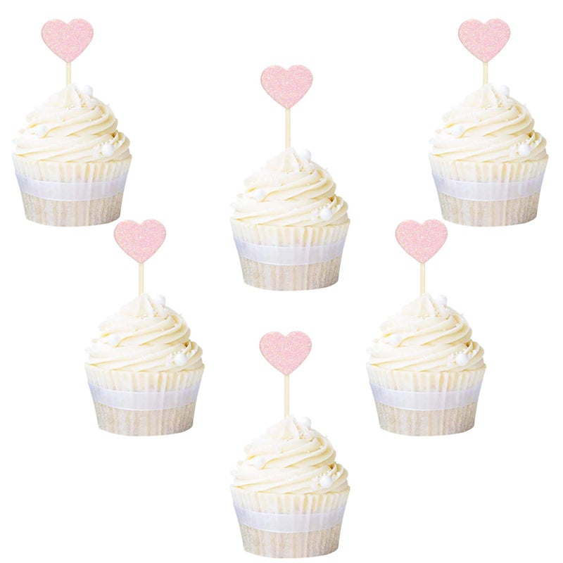 Ercadio Light Pink Glitter Heart Cupcake Toppers Love Theme Cupcake Picks Wedding Bridal Shower Birthday Party Cake Decors 40 PCS - Image 5